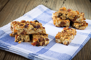 Granola bars with nuts and dried fruits