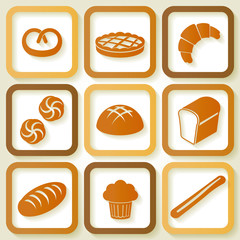 Set of 9 retro icons of fresh bread and pastry. Eps10 - 59491098