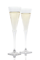 Two glasses of champagne isolated on white.