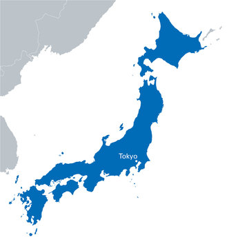 blue map of Japan with the indicating Tokyo