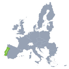 map of European Union with the indication of Portugal