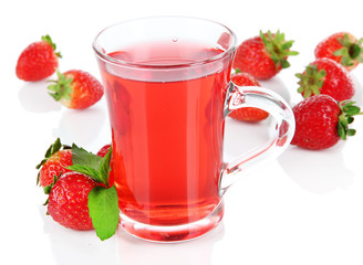 Delicious strawberry tea isolated on white