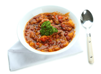 Chili Corn Carne - traditional mexican food, isolated on white