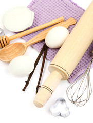 Fototapeta na wymiar Cooking concept. Basic baking ingredients and kitchen tools