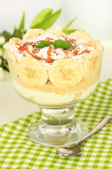 Delicious dessert with banana and caramel