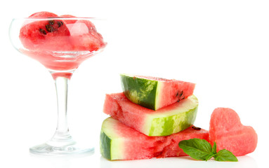 Fresh watermelon and watermelon dessert isolated on white