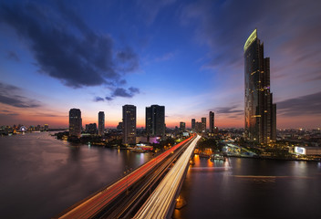 Fototapeta na wymiar Traffic in modern city, Chao Phraya River, Bangkok, Thailand.