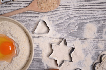 ingredients and molds for baking cookies