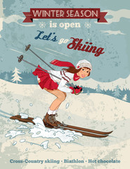 Vintage pin-up girl skiing poster © Paul Lesser