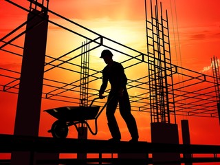 The worker with a wheelbarrow
