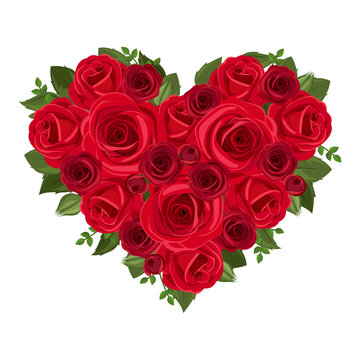 Heart bouquet of red roses. Vector illustration.
