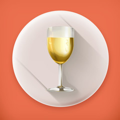 Glass of champagne, long shadow icon