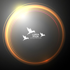 Golden light effects on round placeholder for your text on dark 