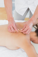 Obraz na płótnie Canvas Male physiotherapist massaging woman's back