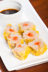 pork siomai with hot chili soy sauce