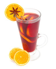 glass of mulled wine with oranges