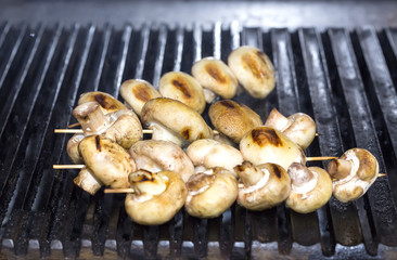 mushrooms grilling in the kitchen at the restaurant