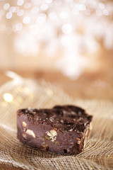 festive chocolate brownie heart with glitter