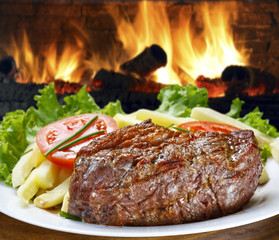 Dish with vegetables and roasted meat