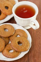 cookies on plate with cup of tea