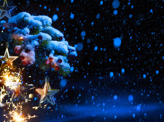 Fototapeta na wymiar art Christmas Background with ornaments and Christmas fir tree