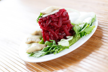 salad with boiled beet and herring