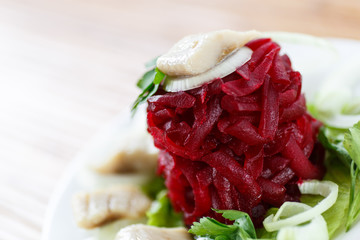 salad with boiled beet and herring