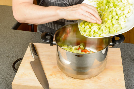 Celery into pan