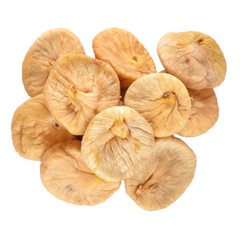 Heap of dried figs on a white