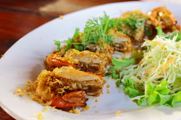 fried red prawn and salad eat for side dish