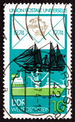 Postage stamp GDR 1974 Freighter and Paddle Steamer