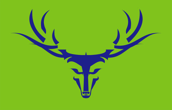 Stylized Long Horn Wild Buck over the Green Background