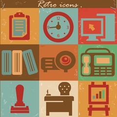 Office icons,vintage style,vector