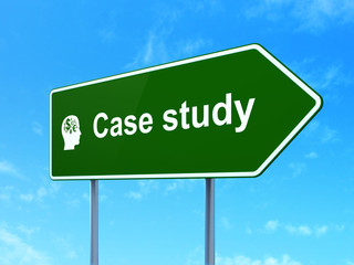 Education concept: Case Study and Head With Finance Symbol on