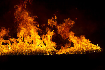 Blazing flames on black background