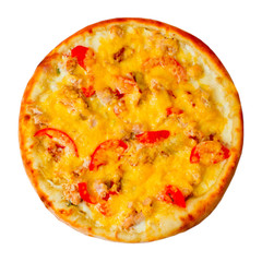 Appetizing pizza with cheese isolated on white background (clipp