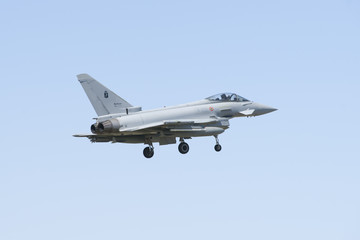 Military fighter jet during demonstration in Albacete air base