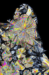 Microscopic view of citric acid crystals in polarized light