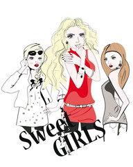 Sketch of fashion young girls