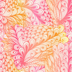 Seamless pink gradient doodle pattern with spirals