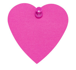 Heart Sticky Label, with pink pin, isolated on white background