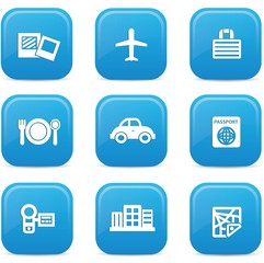 Travel icons,Blue buttons,vector