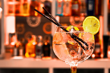 Gin Tonic Cocktail with slice of lemon