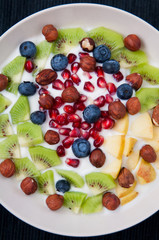 Joghurt mit Kiwi, Beeren und Nüssen