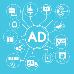 advertising info graphic, blue theme