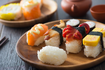 sushi with chopsticks