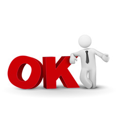 3d business man presenting word OK concept
