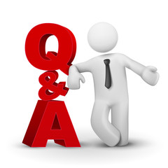 3d businessman presenting concept word Q&A