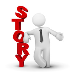 3d business man presenting word story