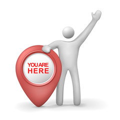 3d human with you are here symbol